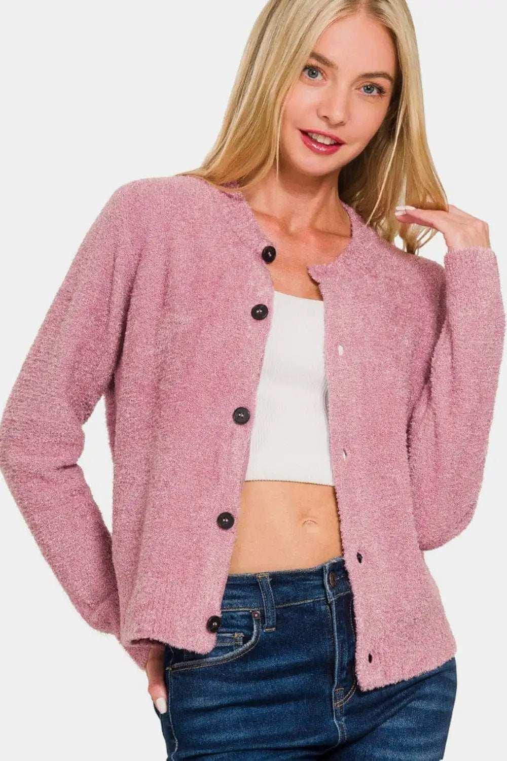 Zenana Button Down Long Sleeve Sweater Cardigan - Trendsi - Flyclothing LLC