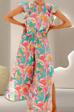 Printed Notched Cap Sleeve Top and Pants Set - Trendsi - Flyclothing LLC