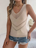 Eyelet V-Neck Tank - Trendsi - Flyclothing LLC
