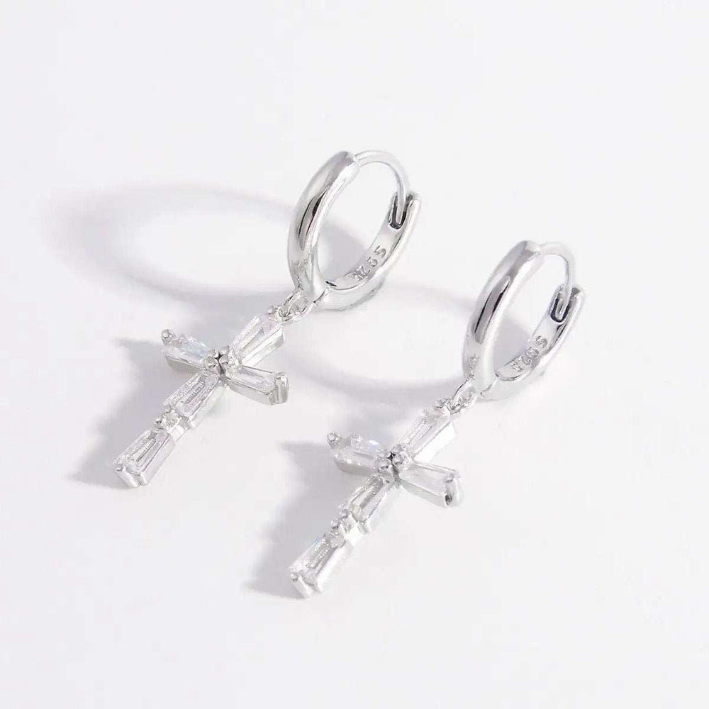 925 Sterling Silver Zircon Cross Earrings - Trendsi - Flyclothing LLC