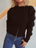 Round Neck Half Zip Long Sleeve Sweater - Trendsi - Flyclothing LLC