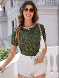 Printed Round Neck Short Sleeve Blouse - Trendsi - Flyclothing LLC