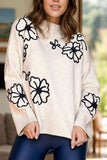 Flower Mock Neck Long Sleeve Sweater - Trendsi - Flyclothing LLC
