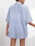 Striped Button Up Shirt and Shorts Set - Trendsi - Flyclothing LLC