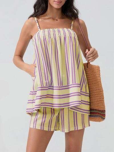 Smocked Square Neck Cami and Shorts Set - Trendsi - Flyclothing LLC