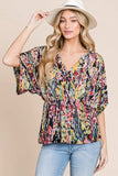 BOMBOM Printed Surplice Peplum Blouse - Trendsi - Flyclothing LLC
