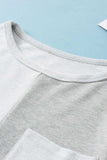 Color Block Double Chest Pocket Boat Neck Top - Trendsi - Flyclothing LLC