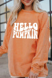 Round Neck Dropped Shoulder HELLO PUMPKIN Graphic Sweatshirt - Trendsi - Flyclothing LLC