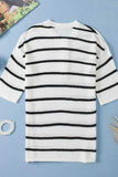 Stripe Drop Shoulder Side Slit Knit Top - Trendsi - Flyclothing LLC
