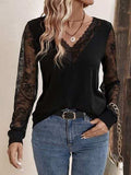 Lace Detail V-Neck Long Sleeve Top - Trendsi - Flyclothing LLC