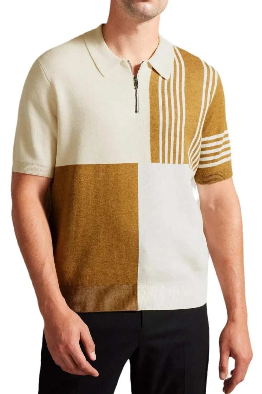 Men's Plus Size Color Block Short Sleeve Polo - Trendsi - Flyclothing LLC
