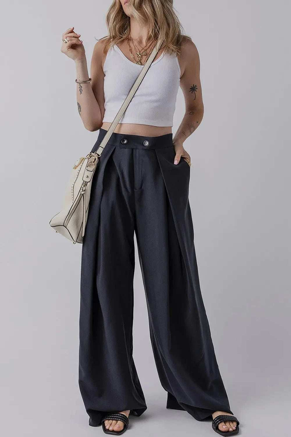 Wide Leg Pants with Pockets - Trendsi - Flyclothing LLC