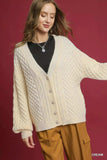 Umgee Cable Knit Pearl Button Cardigan - Trendsi - Flyclothing LLC