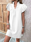 Ruffled Notched Cap Sleeve Mini Dress - Trendsi - Flyclothing LLC