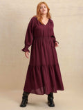 Plus Size Swiss Dot Tie Neck Flounce Sleeve Maxi Dress - Trendsi - Flyclothing LLC
