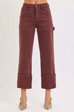 RISEN Full Size High Rise Wide Straight Cuffed Patch Jeans Plus Size - Trendsi - Flyclothing LLC