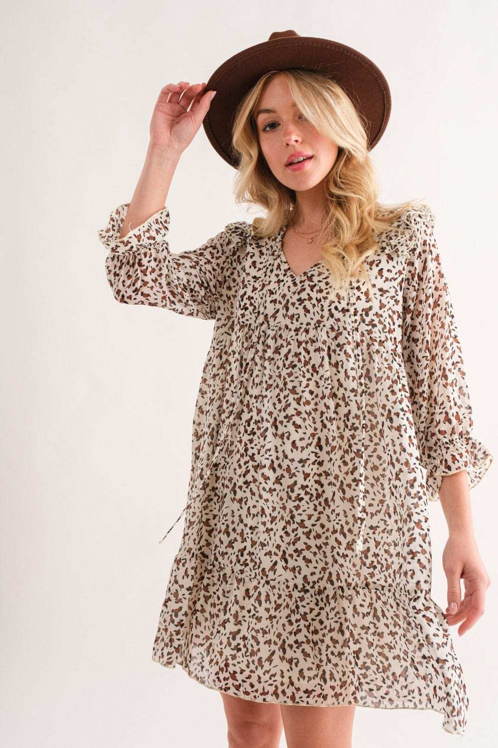 And The Why Leopard Ruffle Hem Woven Mini Dress - Trendsi - Flyclothing LLC