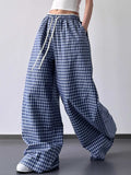 Drawstring Plaid Wide Leg Pants - Trendsi - Flyclothing LLC