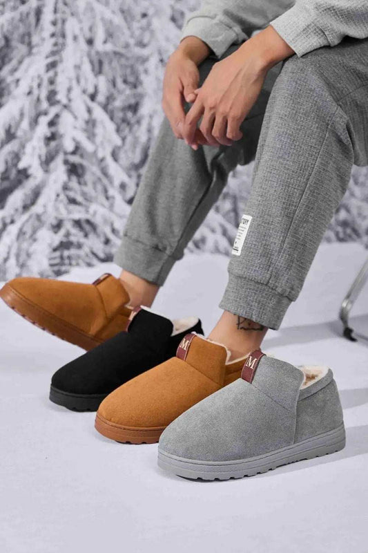 Letter M Suede Round Toe Slippers - Trendsi - Flyclothing LLC