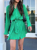 Tied Button Up Long Sleeve Dress - Trendsi - Flyclothing LLC
