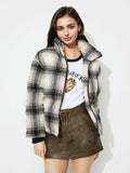 Plaid Zip Up Long Sleeve Jacket - Trendsi - Flyclothing LLC