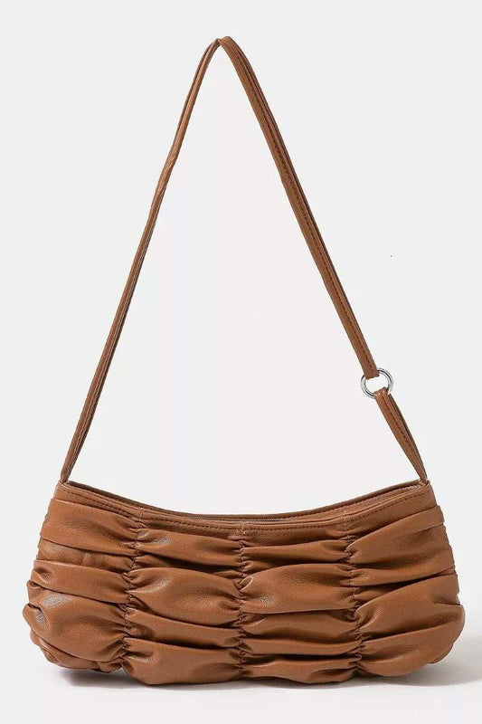 Fame Segmented Pleated Faux Leather Hand Bag - Trendsi - Flyclothing LLC