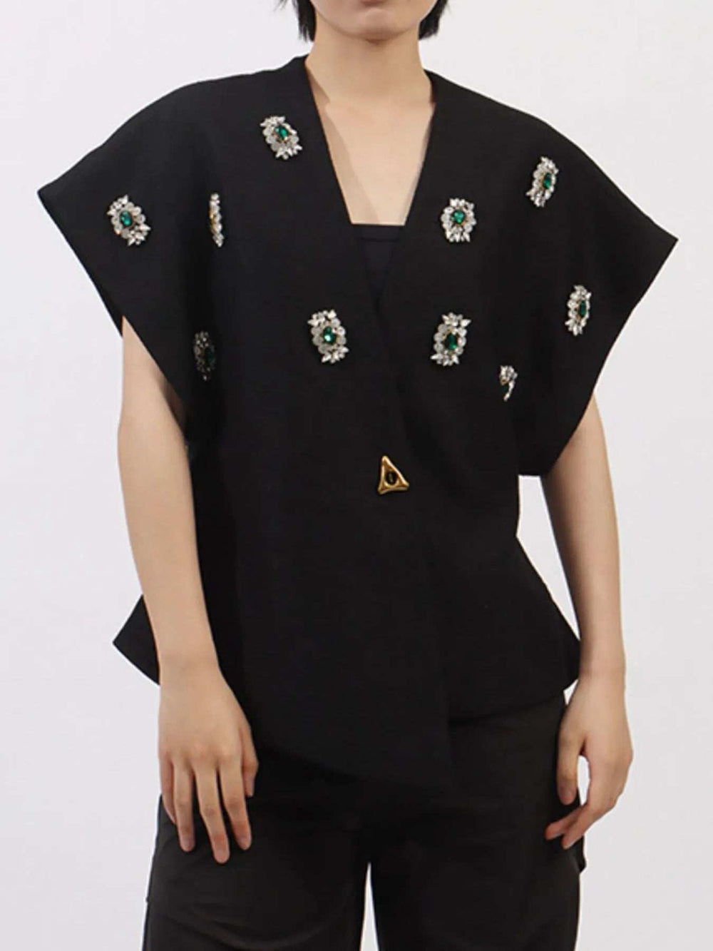 Plus Size Rhinestone Relaxed Fit Vest Coat - Trendsi - Flyclothing LLC