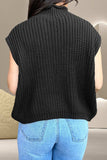 Cable-Knit Mock Neck Cap Sleeve Sweater - Trendsi - Flyclothing LLC
