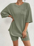 Ribbed Round Neck Top and Shorts Set - Trendsi - Flyclothing LLC