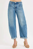 RISEN Full Size Mid Rise Fit Barrel Roll Up Jeans Plus Size - Trendsi - Flyclothing LLC