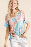 BiBi Tie Dye Print Short Sleeve T-Shirt with Raglan Sleeves - Trendsi - Flyclothing LLC