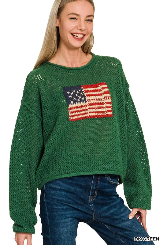 Zenana Zenana American Flag Crew Neck Sweater - Trendsi - Flyclothing LLC
