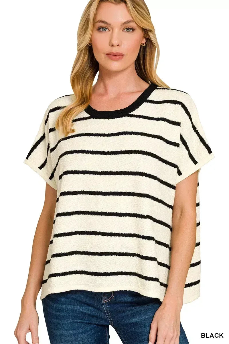 Zenana Striped Oversize Sweater Top - Trendsi - Flyclothing LLC