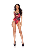 Elegant Moments Buffalo Plaid Print Slip On Teddiette With Strappy Front Detail Underwire Cups Adjustable Straps And Hook And Eye Back Closure Garters Are Adjustable And Detachable - Elegant Moments - Flyclothing LLC