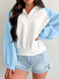 Color Block Snap Buttons Sweatshirt - Trendsi - Flyclothing LLC