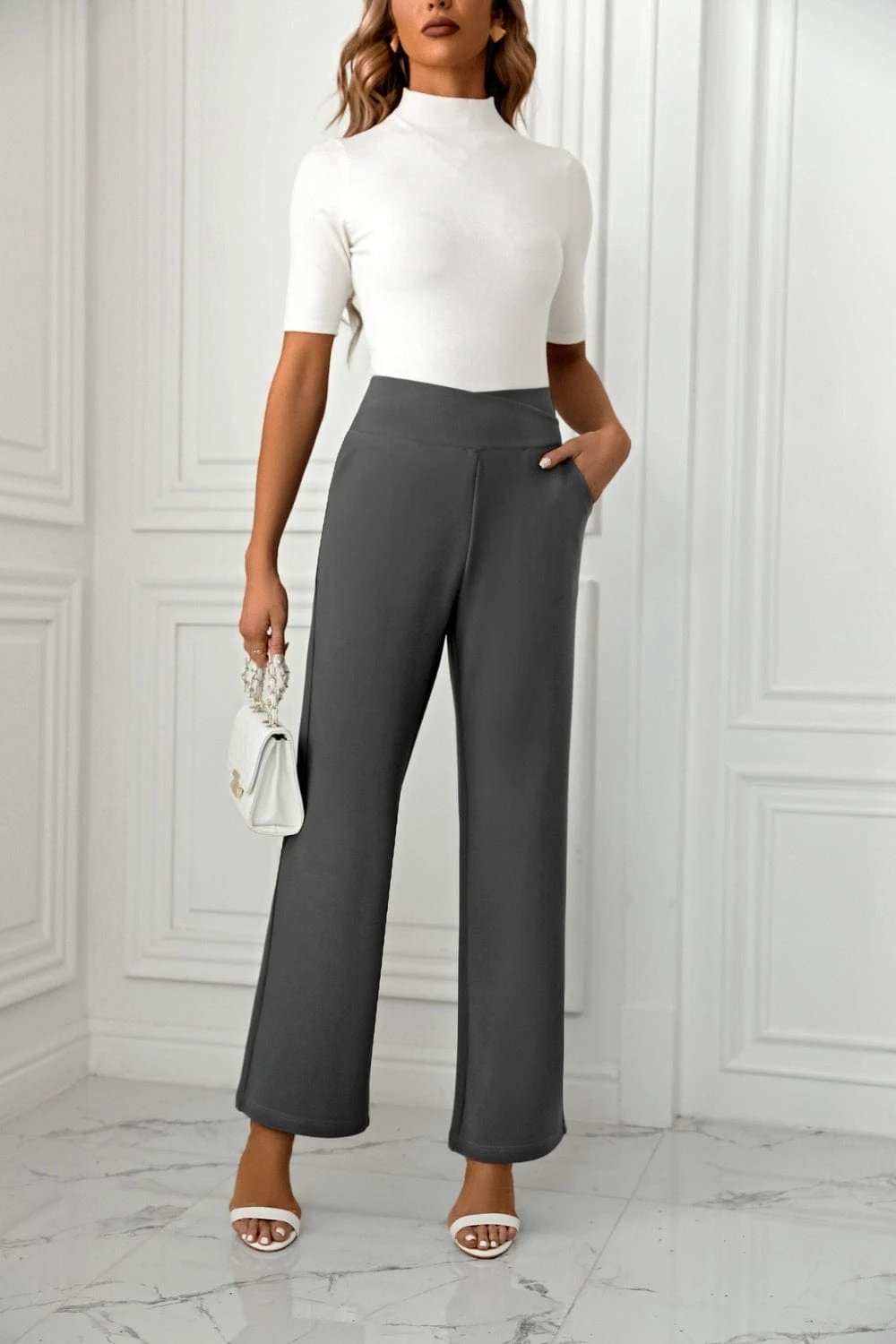 High Waist Straight Leg Pants - Trendsi - Flyclothing LLC