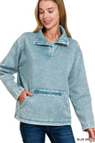 Zenana Fleece Washed High Neck Kangaroo Pocket Sweatshirt - Trendsi - Flyclothing LLC