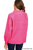 Zenana Ribbed Two Tone Half Zip Sweater - Trendsi - Flyclothing LLC
