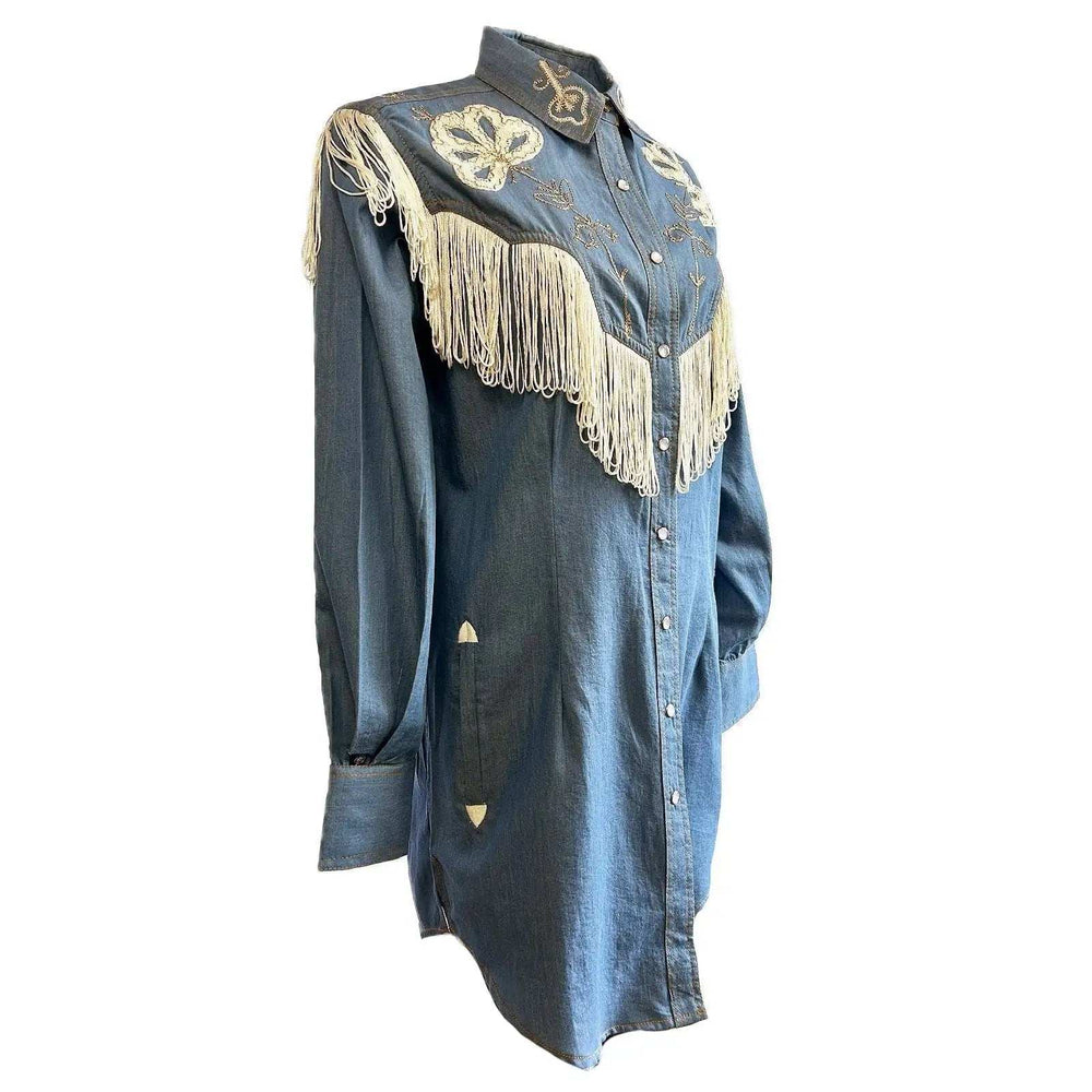 Rockmont Clothing Women's Vintage Fringe Denim Embroidered Western Dress - Rockmount Clothing - Flyclothing LLC