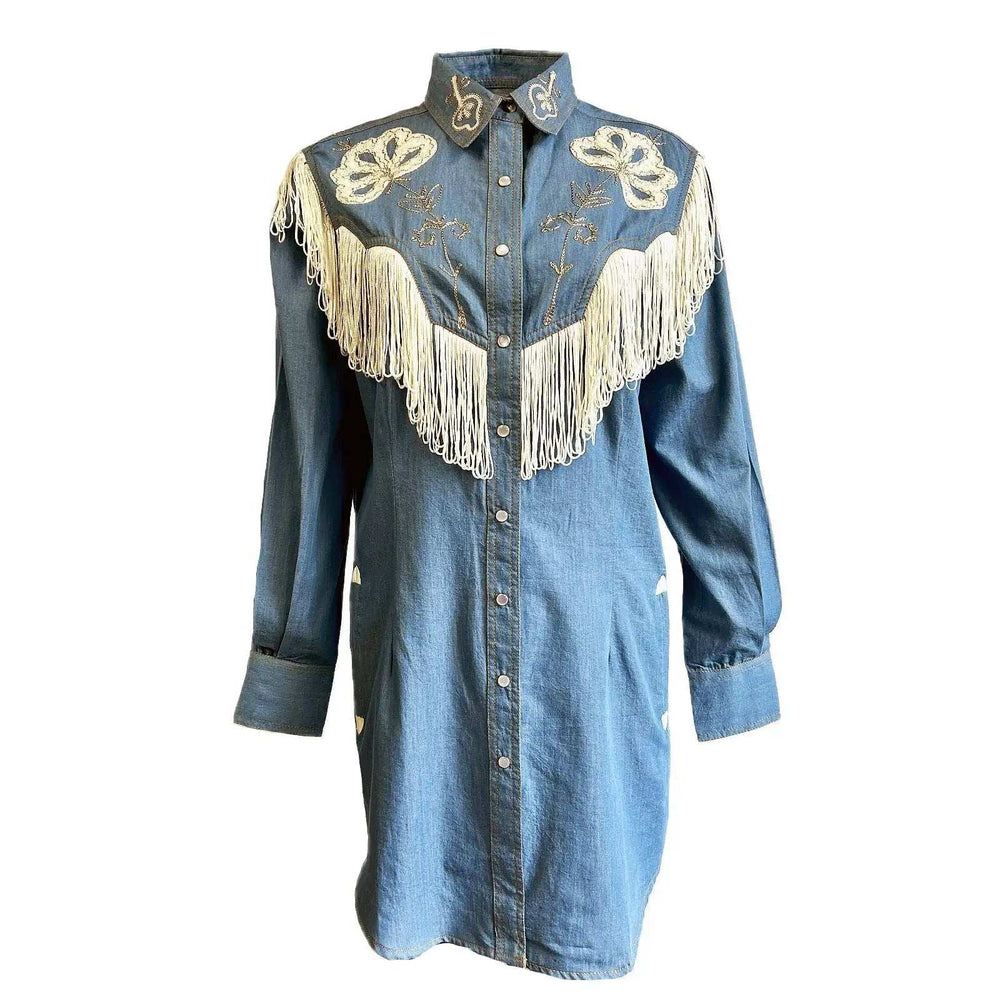 Rockmont Clothing Women's Vintage Fringe Denim Embroidered Western Dress - Rockmount Clothing - Flyclothing LLC