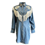 Rockmont Clothing Women's Vintage Fringe Denim Embroidered Western Dress - Rockmount Clothing - Flyclothing LLC