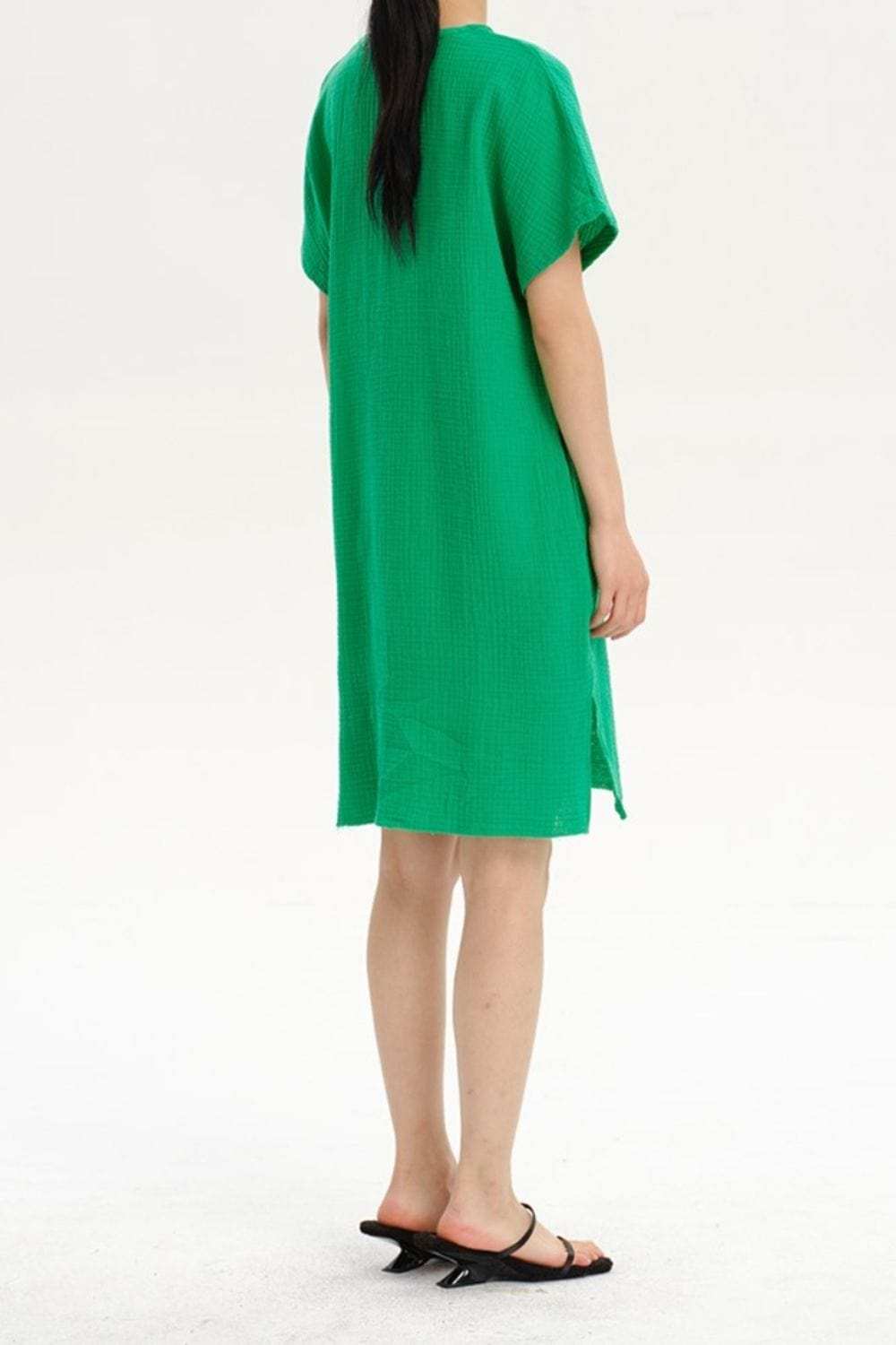 Slit Notched Short Sleeve Mini Dress - Trendsi - Flyclothing LLC