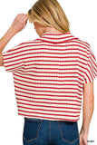 Zenana Striped Split Neck Collared Top - Trendsi - Flyclothing LLC