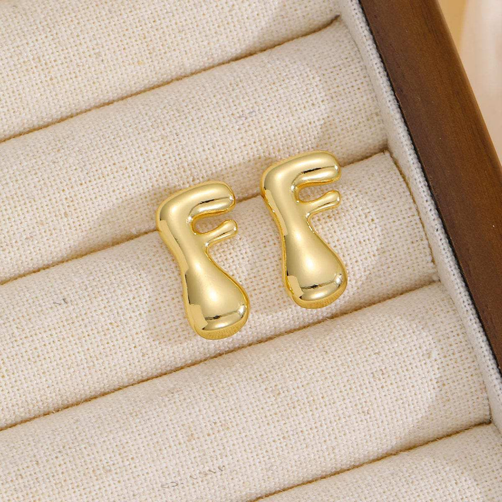 18K Gold-Plated Bubble Letter Stud Earrings - Trendsi - Flyclothing LLC