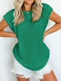 Textured Round Neck Cap Sleeve Blouse - Trendsi - Flyclothing LLC