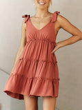 Full Size Frill V-Neck Tie Shoulder Mini Dress - Trendsi - Flyclothing LLC