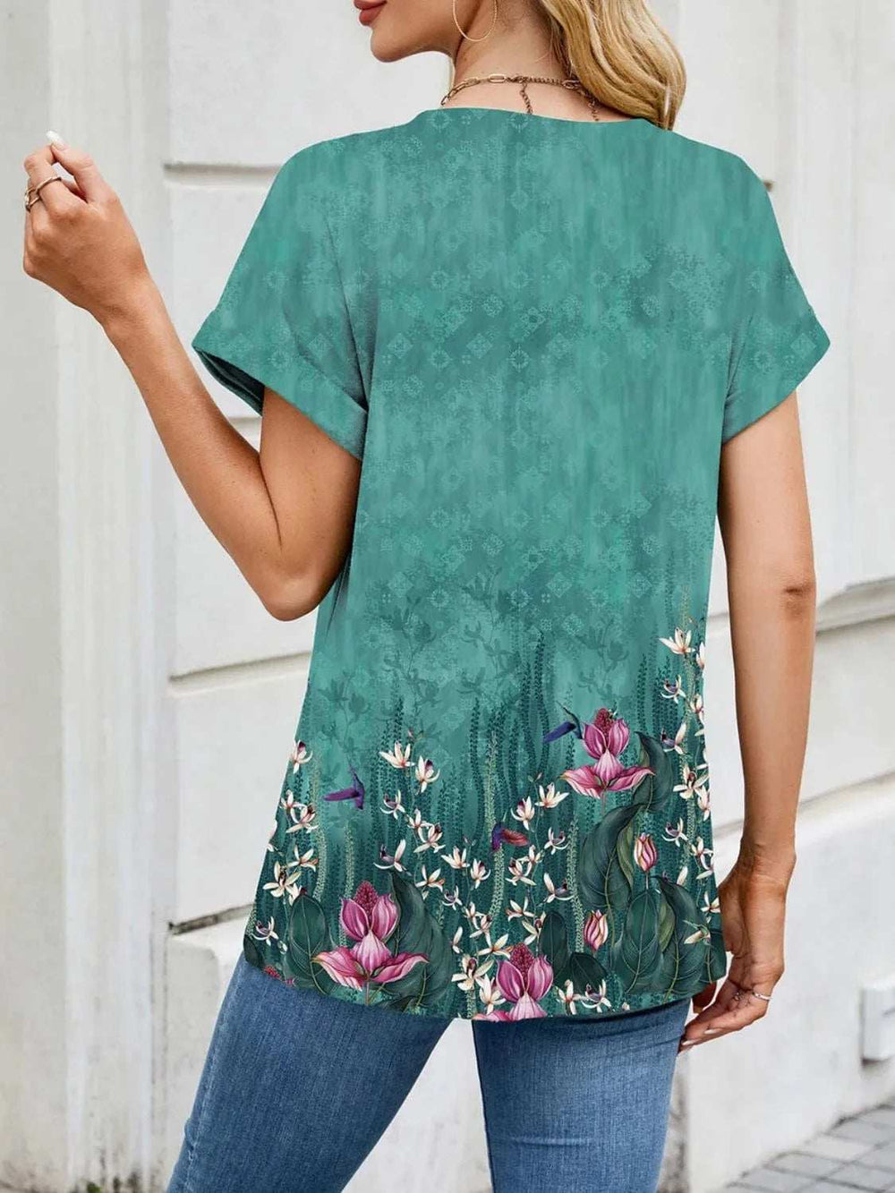 Printed Round Neck Short Sleeve Top - Trendsi - Flyclothing LLC