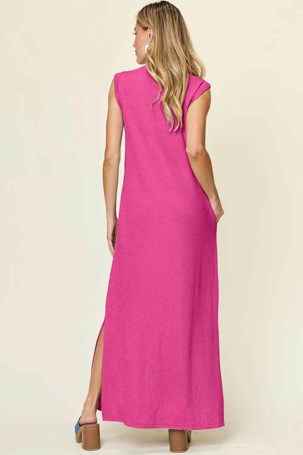 Double Take Full Size Texture Mock Neck Sleeveless Maxi Dress - Trendsi - Flyclothing LLC