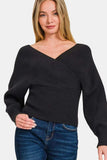 Zenana Cross Wrap Rib Long Sleeve Sweater - Trendsi - Flyclothing LLC