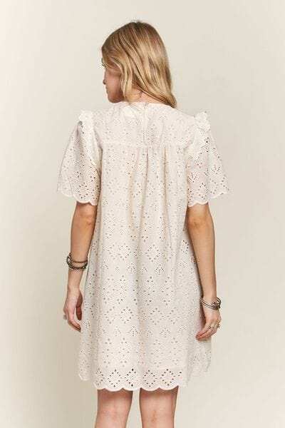 ADORA Ruffled Eyelet Round Neck Dress - Trendsi - Flyclothing LLC